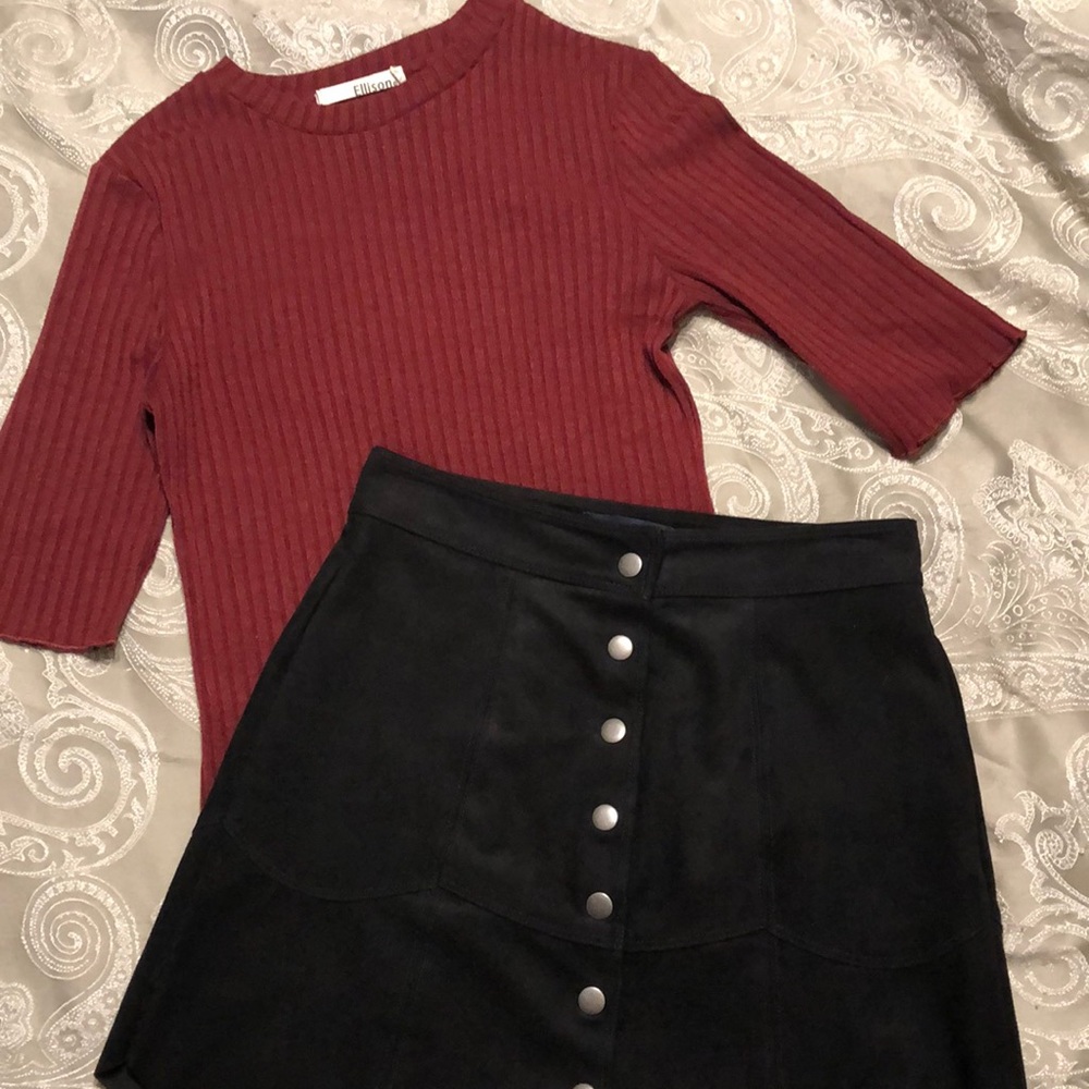 Scalloped edge, faux suede, skirt